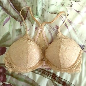 Nude lace T-back bra